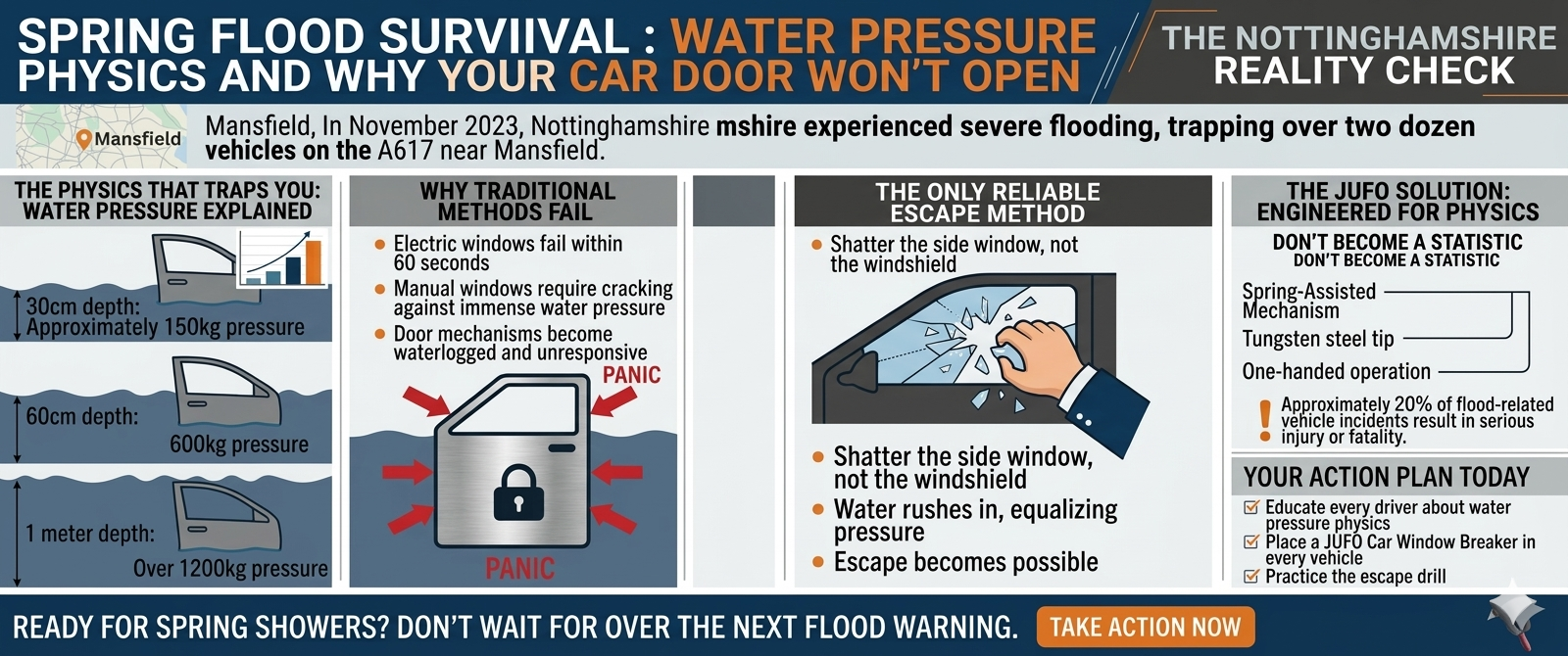 Spring Flood Survival: The Physics of Water Pressure and Why Your Car Door Won't Open