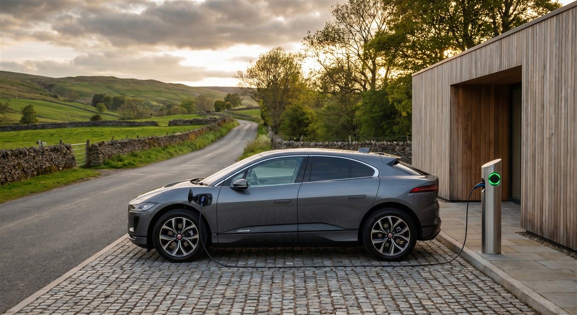 Electric vehicle charging station in UK countryside