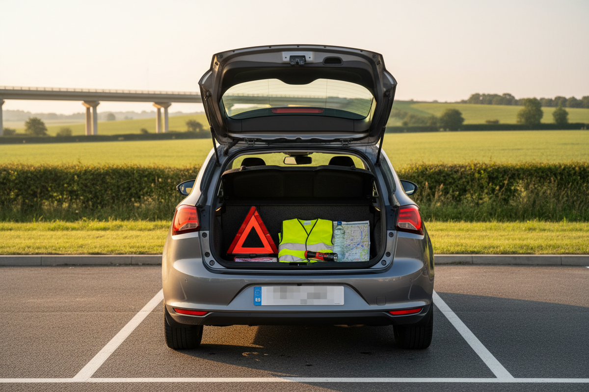 Family car with roadside safety kit prepared for the A12 Marks Tey overnight closure
