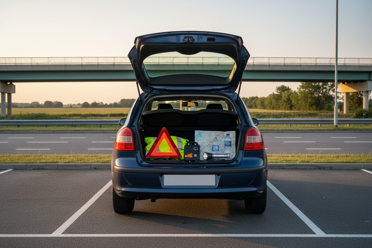 Family car with roadside safety kit prepared for the A11 Thetford overnight closure